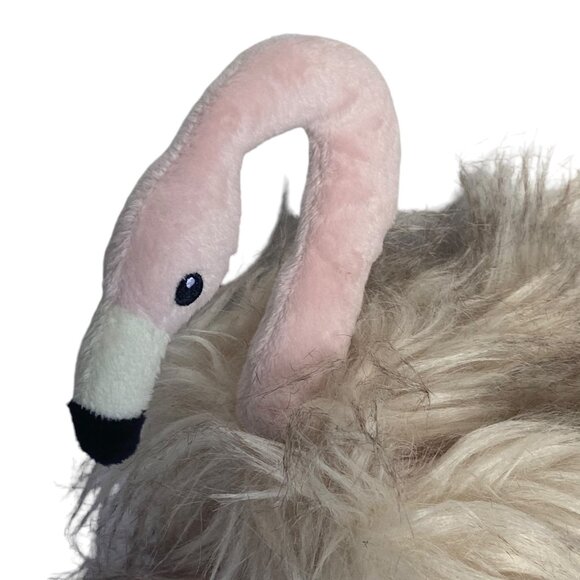 Pier 1 Imports Plush Flamingo Stuffed Animal Toy 8" Sit Fluffy Long Hair - Picture 5 of 7